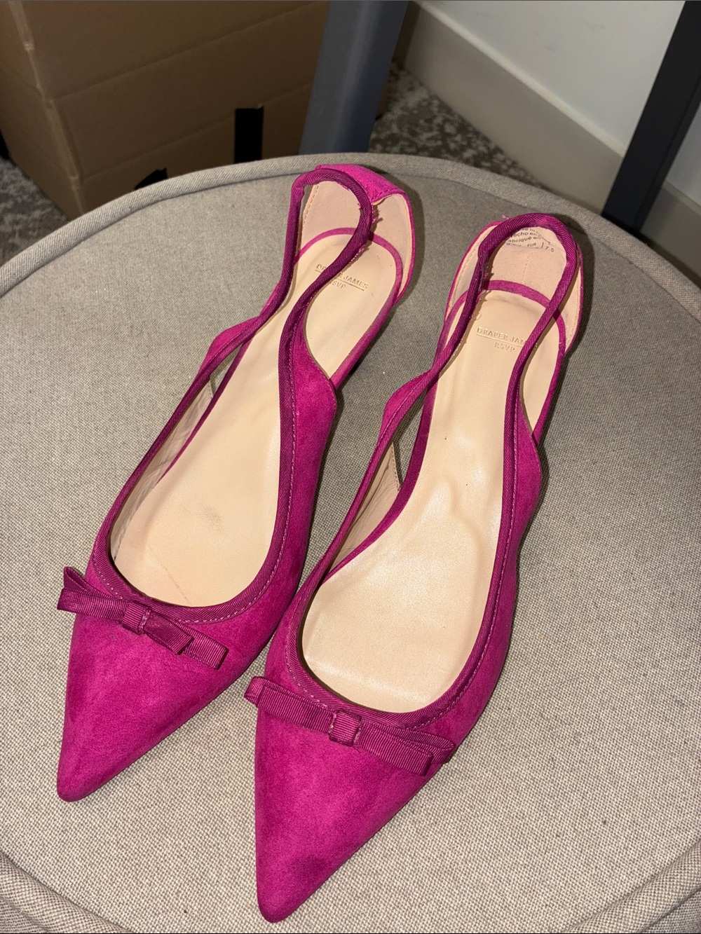 Draper James Magenta Pointed-Toe Slingback Flats with Bow